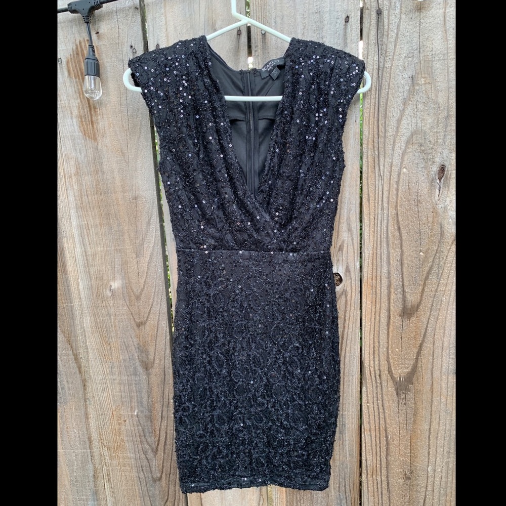 Sequin Lace Mini Dress in Black